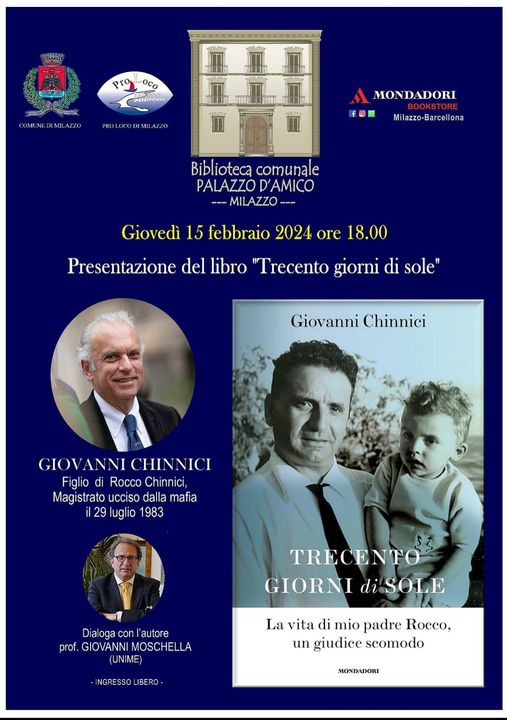 Presentazione “Trecento giorni di sole” – la vita di mio padre Rocco, un giudice scomodo” – Palazzo d’Amico Presentazione “Trecento giorni di sole” – la vita di mio padre Rocco, un giudice scomodo” – Palazzo d’Amico